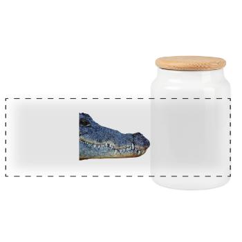 Krokodil, Kopf, Reptil, - Panorama Keksdose mit Holzdeckel - Weiß - Vorne