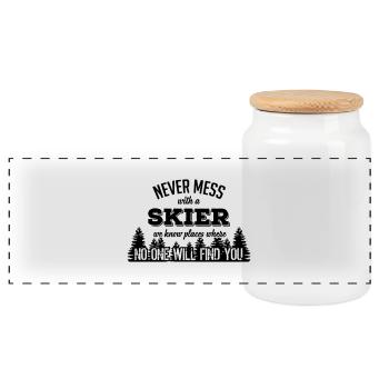 never mess with a skier - Panorama Keksdose mit Holzdeckel - Weiß - Vorne