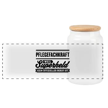 Superheld Pflegefachkraft - Panorama Keksdose mit Holzdeckel - Weiß - Vorne