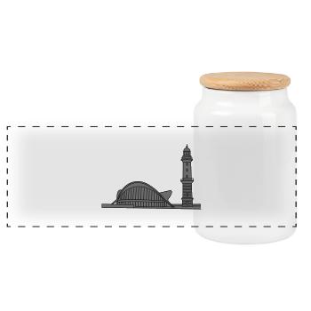 Leuchtturm Warnemünde 2 - Panorama Keksdose mit Holzdeckel - Weiß - Vorne
