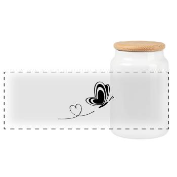ailes de coeur de papillon d'amour de coeur - Boîte à biscuits avec couvercle en bois - blanc - Devant