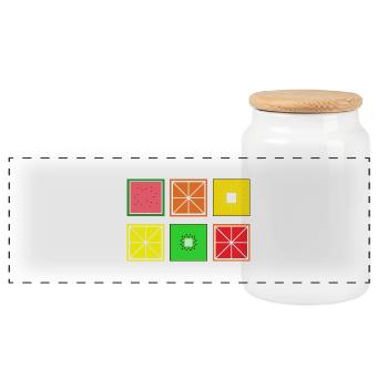 DIGITAL FRUITS - Pixel Frucht - Panorama Keksdose mit Holzdeckel - Weiß - Vorne