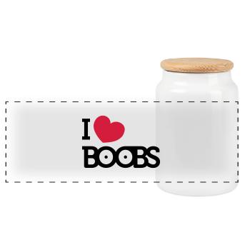 J'aime seins - Boîte à biscuits avec couvercle en bois - blanc - Devant