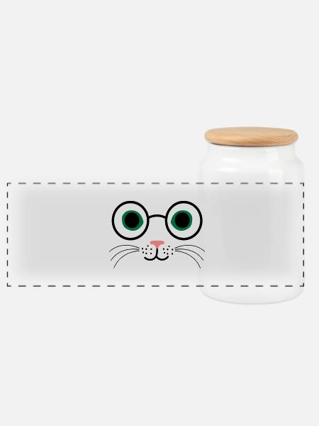 Katze Brille - Panorama Keksdose mit Holzdeckel - Weiß