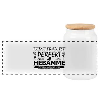 Hebamme-keine Frau ist perfekt - Panorama Keksdose mit Holzdeckel - Weiß - Vorne