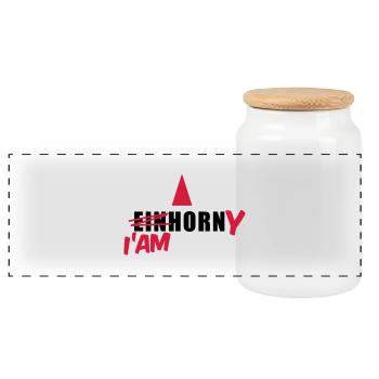 Einhorn T-Shirt - I'am Horny - Mallorca T-Shirts - Panorama Keksdose mit Holzdeckel - Weiß - Vorne