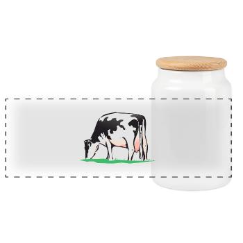 cow106 - Panoramic Cookie Jar with Wooden Lid - white - Front