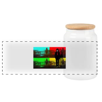 beach pop art - Panoramic Cookie Jar with Wooden Lid - white - Front