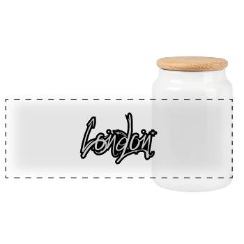 London - Panoramic Cookie Jar with Wooden Lid - white - Front