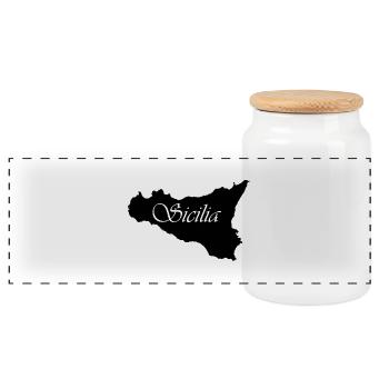 Black writing sicilia Sicily - Panoramic Cookie Jar with Wooden Lid - white - Front
