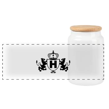 royal_wappen_h - Panorama Keksdose mit Holzdeckel - Weiß - Vorne