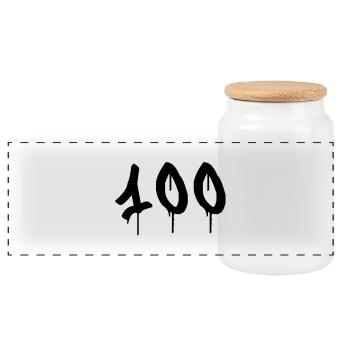 Graffiti : 100 - Panoramic Cookie Jar with Wooden Lid - white - Front