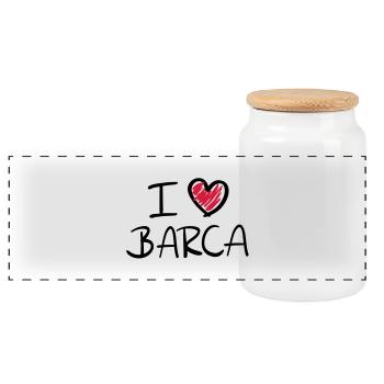 i_love_barca__f2 - Panoramic Cookie Jar with Wooden Lid - white - Front