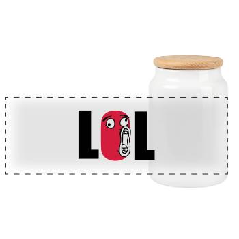 lol - Panoramic Cookie Jar with Wooden Lid - white - Front
