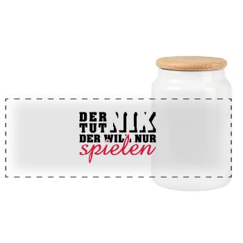 der tut nix, der will nur spielen (2c) - Panoramic Cookie Jar with Wooden Lid - white - Front