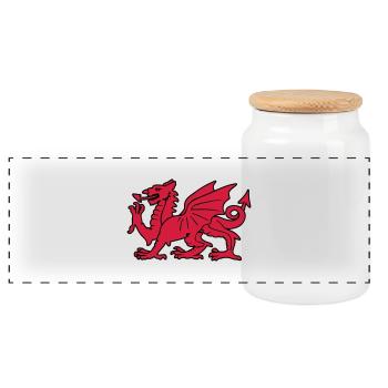 welsh red dragon wales cymru - Panoramic Cookie Jar with Wooden Lid - white - Front