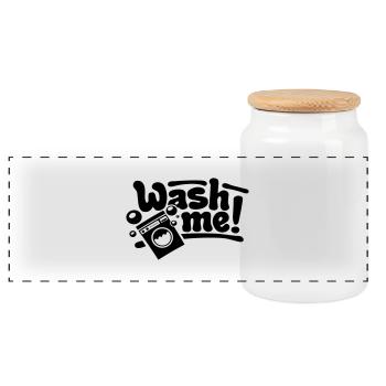 wash_me_f1 - Panoramic Cookie Jar with Wooden Lid - white - Front