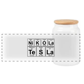 Ni-K-O-La Te-S-La (nikola_tesla) - Full - Panoramic Cookie Jar with Wooden Lid - white - Front
