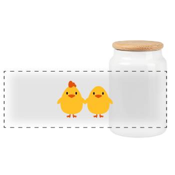 Chicks lovers cock and hen - Panoramic Cookie Jar with Wooden Lid - white - Front