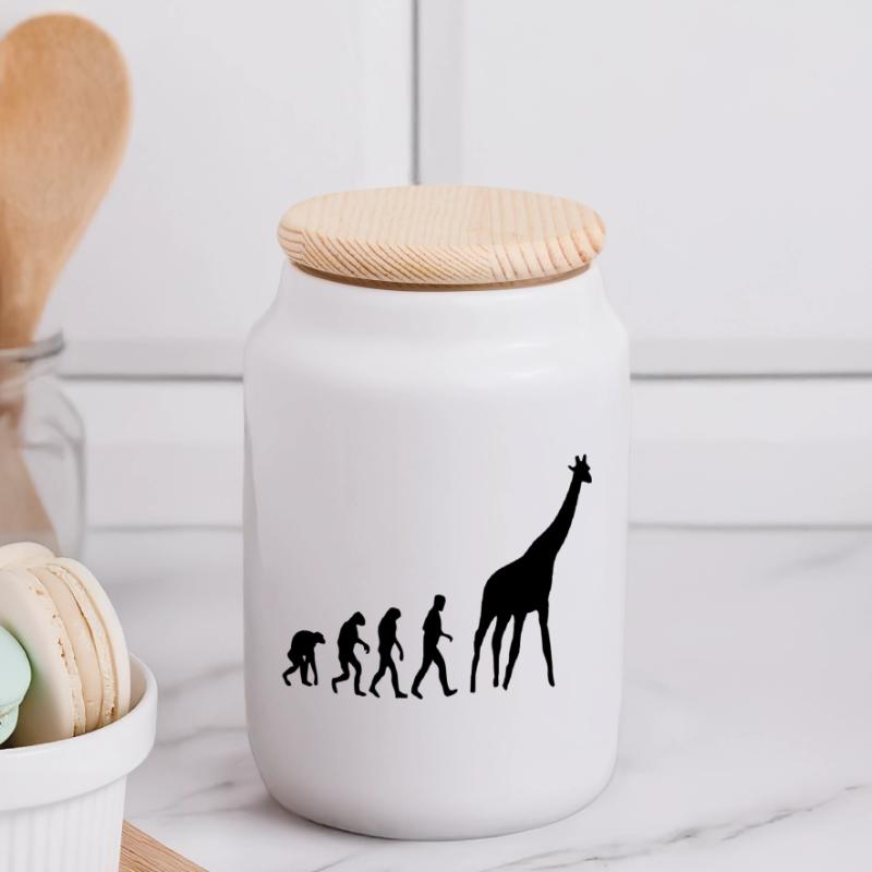 giraffe evolution Panoramic Cookie Jar with Wooden Lid
