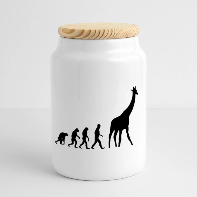 giraffe evolution Panoramic Cookie Jar with Wooden Lid