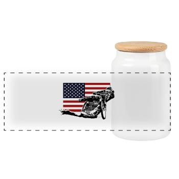 Speedway - USA Flag - Panorama Keksdose mit Holzdeckel - Weiß - Vorne