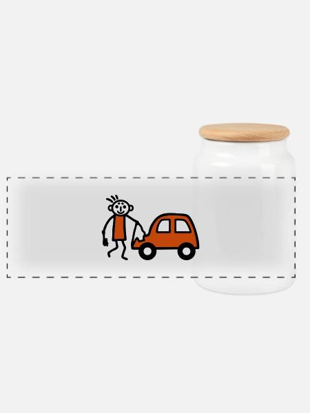 Strichmännchen Autowäsche - V2 - Panorama Keksdose mit Holzdeckel - Weiß