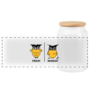 friday and monday - Panoramic Cookie Jar with Wooden Lid - white - Front