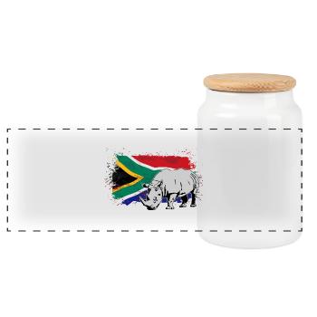 Rhino - South Africa Flag - Nashorn - Panorama Keksdose mit Holzdeckel - Weiß - Vorne