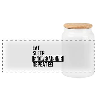eat sleep snowboarding - Panoramic Cookie Jar with Wooden Lid - white - Front
