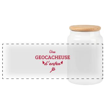 Geocaching / Geocacher / Compass / GPS - Panoramic Cookie Jar with Wooden Lid - white - Front