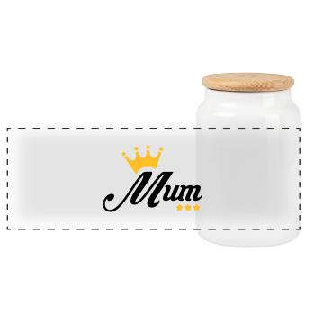 Mum / Mom / Baby / Mummy / Mother's day / Birth - Panoramic Cookie Jar with Wooden Lid - white - Front