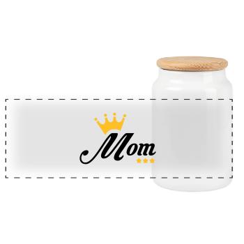 Mum / Mom / Baby / Mummy / Mother's day / Birth - Panoramic Cookie Jar with Wooden Lid - white - Front