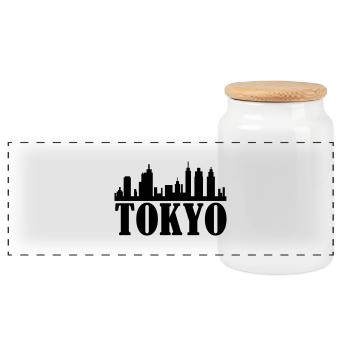 tokyo_01 - Panoramic Cookie Jar with Wooden Lid - white - Front