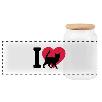 I love cats - Panorama Keksdose mit Holzdeckel - Weiß - Vorne