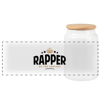 rapper of the century funny crown stars - Panoramic Cookie Jar with Wooden Lid - white - Front
