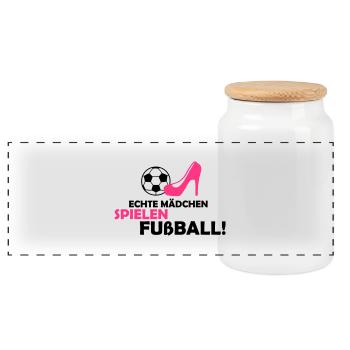 frauen_fussball_02 - Panorama Keksdose mit Holzdeckel - Weiß - Vorne