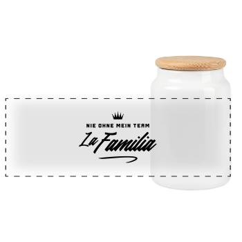 familia nie ohne mein team - Panorama Keksdose mit Holzdeckel - Weiß - Vorne
