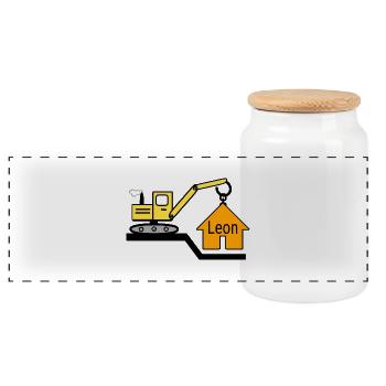 Excavatrice - Boîte à biscuits avec couvercle en bois - blanc - Devant