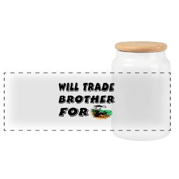 Tractor - Panoramic Cookie Jar with Wooden Lid - white - Front