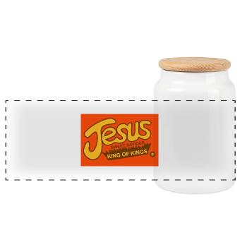 Jesus vögert - Panorama Keksdose mit Holzdeckel - Weiß - Vorne