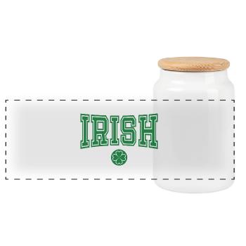 St. Patrick’s Day Gift Shamrock Men, Women, Kids - Panoramic Cookie Jar with Wooden Lid - white - Front