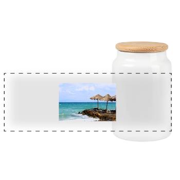 Summer Sun Beach Sea Poster - Panoramic Cookie Jar with Wooden Lid - white - Front