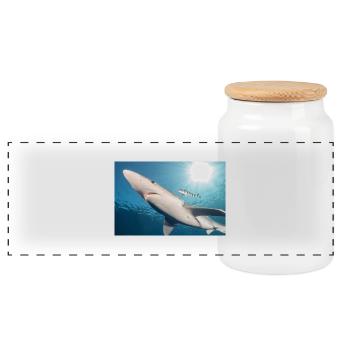 Azores Shark - Panoramic Cookie Jar with Wooden Lid - white - Front