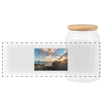 Azoren Leuchtturm - Panorama Keksdose mit Holzdeckel - Weiß - Vorne