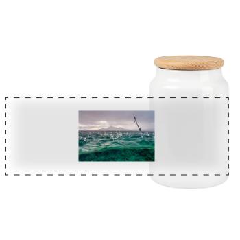 Wassertropfen - Panorama Keksdose mit Holzdeckel - Weiß - Vorne