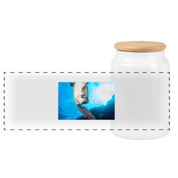 Turtle - Panoramic Cookie Jar with Wooden Lid - white - Front
