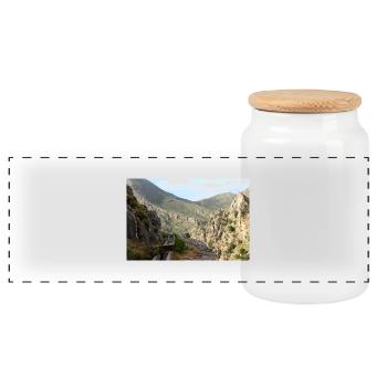 Berg Berge Berglandschaft Poster - Panorama Keksdose mit Holzdeckel - Weiß - Vorne