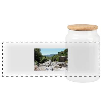Berg Berge Berglandschaft Poster - Panorama Keksdose mit Holzdeckel - Weiß - Vorne