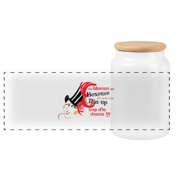 maman pinup boxeuse - Boîte à biscuits avec couvercle en bois - blanc - Devant